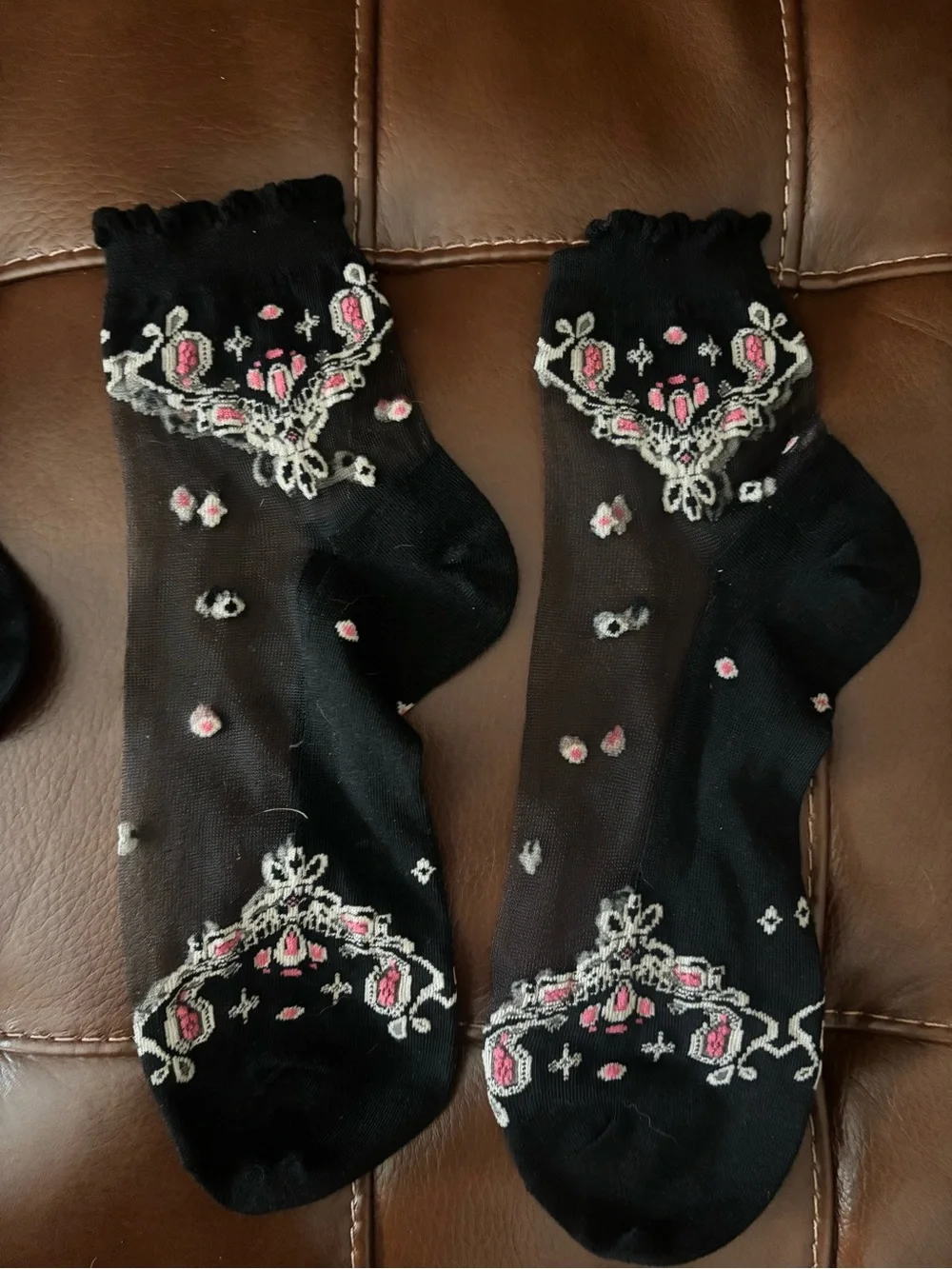 Black Floral Embroidered women’s Sheer Sock